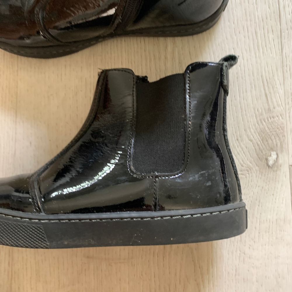 Freshly Picked Kids Black Patent Leather Chelsea Boots Size 12 Zipper Ankle Boot